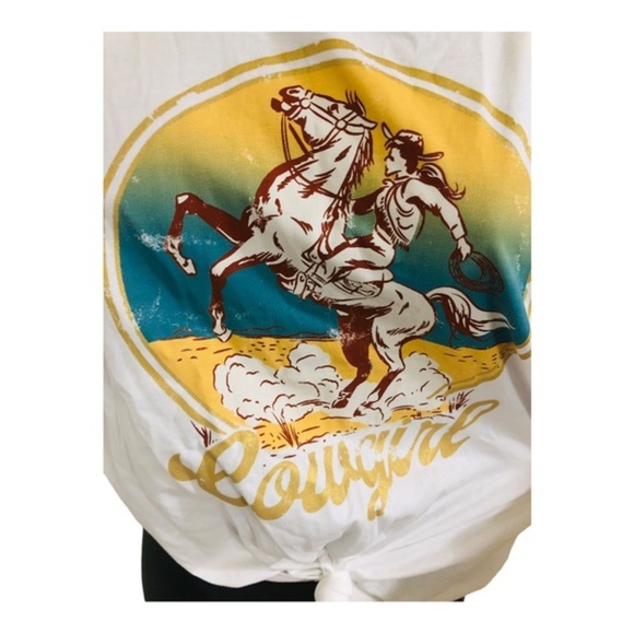 Rodeo Cowgirl gold fringe tassels White Cotton tee shirt size medium new - Picture 4 of 11